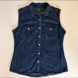 True Religion Sleeveless Denim Button Up Shirt- Sz M